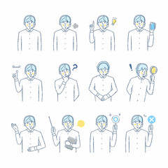 男性オペレーターの表情_h-T　バリエーションセット