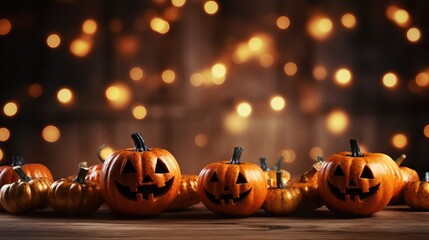 Halloween decorations with light and bokeh background. Halloween theme. generative ai. 