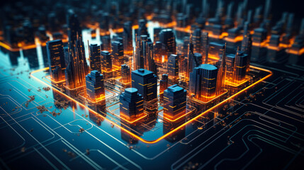 Urban Technology: Smart City Connected with Circuit Board