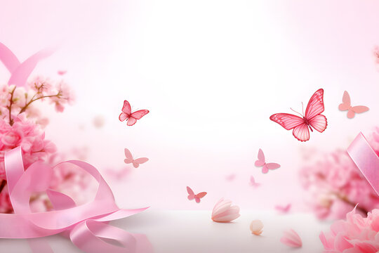 pink ribbon with flowers