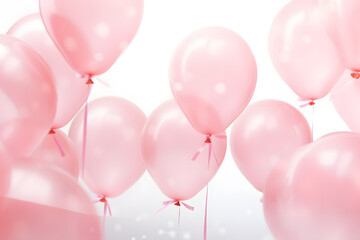 A pink ribbon and colorful balloons