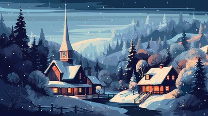 Snow-Covered Village during the Holiday Season