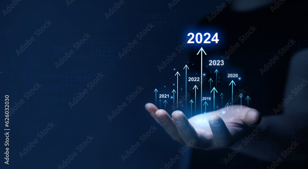 Poster development to success and motivation in 2024.growth and development chart of company in new year 20