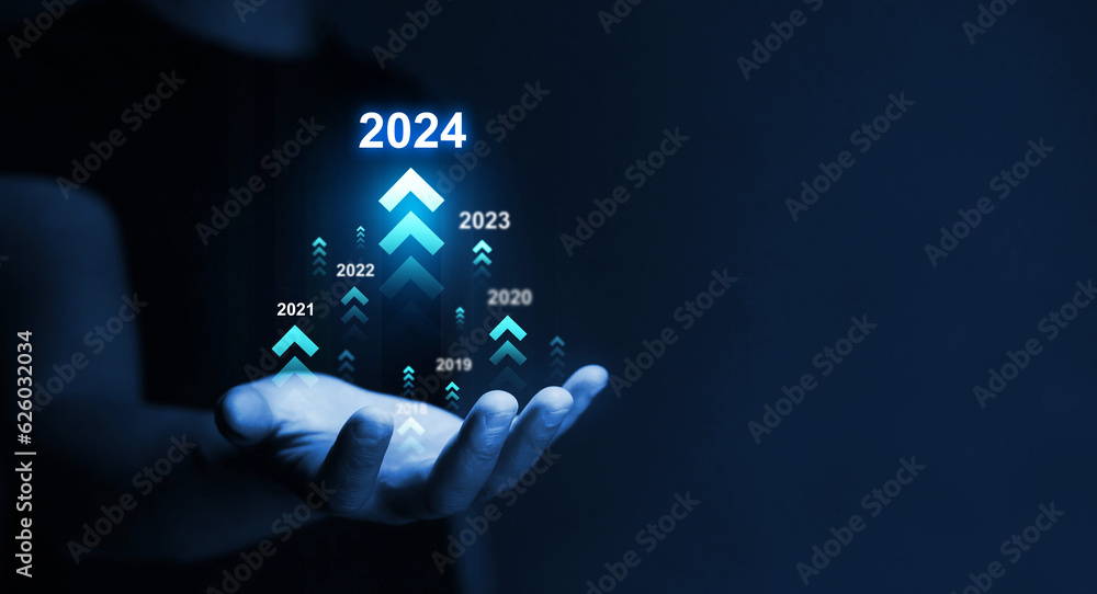 Poster development to success and motivation in 2024.growth and development chart of company in new year 20