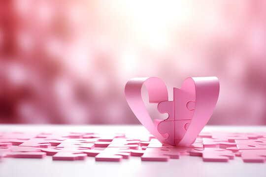 pink ribbon forming the shape of a puzzle piece