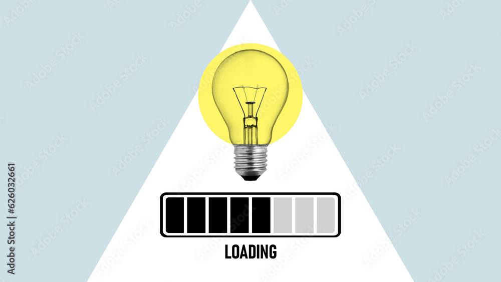 Poster Idea loading concept with light bulb. Progress, creativity for business idea