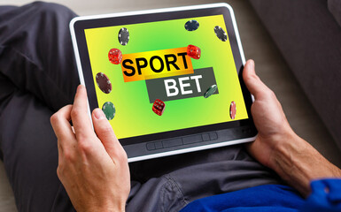 Businessman using smartphone against gambling app screen