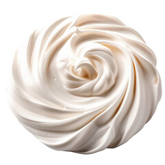 white whipped sour cream swirl isolated on transparent background, top view, flat lay