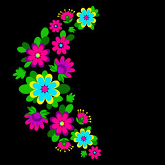 Bright multicolored floral Mexican embroidery on a black background