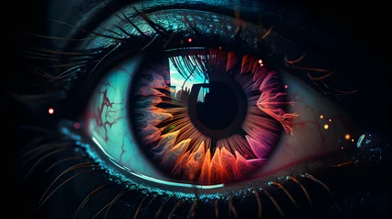 Foto op Canvas Bioluminescent human eye closeup hyper-detailed © Magdalena Wojaczek