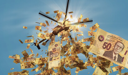 Tunisia Dinar TND banknotes helicopter money dropping 3d illustration - obrazy, fototapety, plakaty