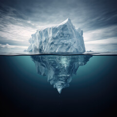Large iceberg floating in the polar sea. Generative AI.