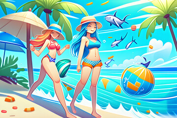 girls, body, cocktail, tan, hotbeach, sand, sun, umbrella, sky, water, ocean, travel, tropical, vacation, illustration, nature, holiday, landscape, wave, island, chair, coast, relax, relaxation, resor