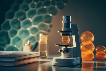 Obraz na płótnie Canvas A microscope and a lab beaker