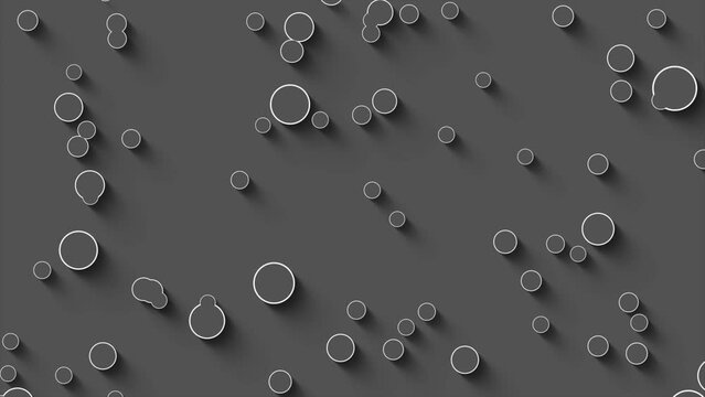 Background animation of circles moving in space, with circles merging into one, in grayscale