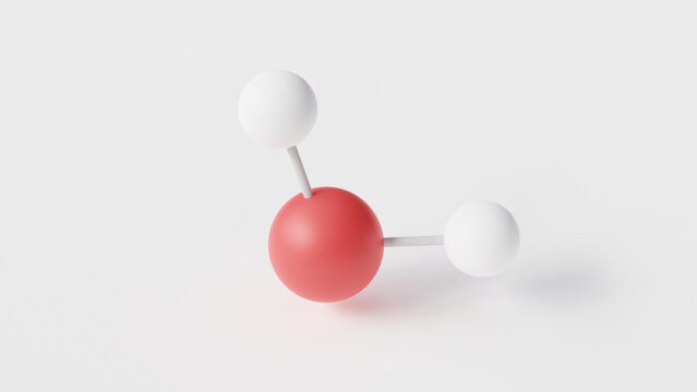 water molecule 3d, molecular structure, ball and stick model, structural chemical formula polar inorganic compound