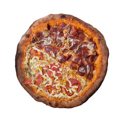 Pepperoni pizza and chicken with catupiry. PNG transparent background. top view