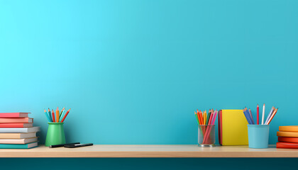 Colorful School Supplies with copy space background