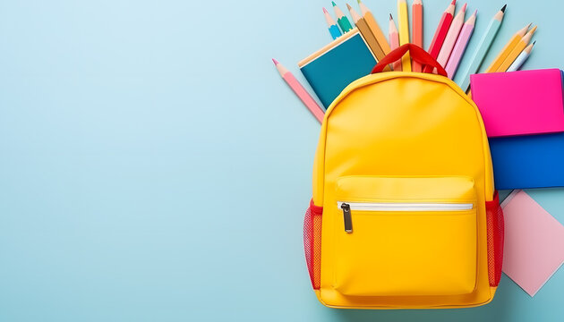 Backpack with different colorful stationary