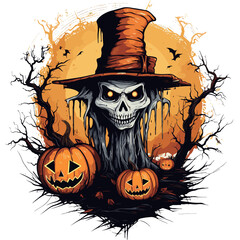 Halloween Scare crow Tshirt design Vectors, Halloween decoration Halloween stickers Halloween PNG