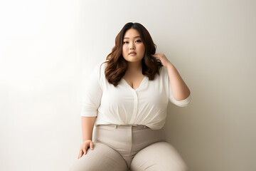  A chubby model in a minimalistic and clean pose - obrazy, fototapety, plakaty