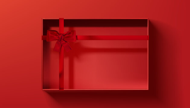 Abstract 3D Vector minimal scene for mockup product display. Minimal product background for Christmas and sale event concept. Red gift box with red ribbon bow on red background. Vector EPS10