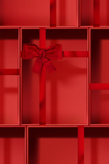 Abstract 3D Vector minimal scene for mockup product display. Minimal product background for Christmas and sale event concept. Red gift box with red ribbon bow on red background. Vector EPS10