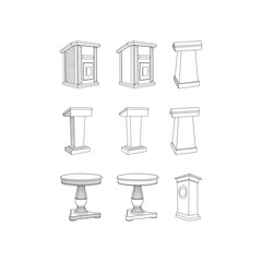 Icon design set collection of Podium And Chair Modern outline style icons. Stroke vector illustration on a white background.