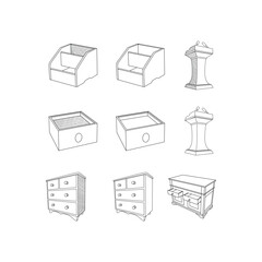 Set of Shelf and Cupboard line simple furniture design, element graphic illustration template
