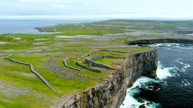 Aerial view of Dun Aonghasa or Dun Aengus legendary prehistoric stone fort, Inishmore, Ireland