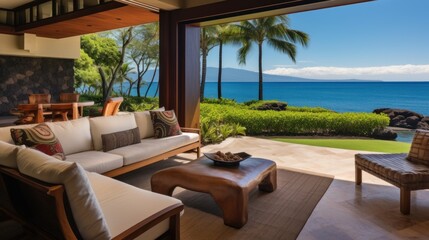 Obraz premium Beachfront villa with a private cabana and direct access to the white sands of Wailea Beach in Maui, Hawaii