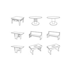 Set of Seat and Dining Table icon collection line simple furniture design, element graphic illustration template