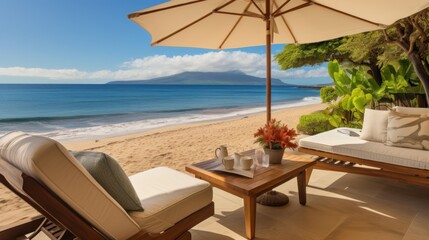 Beachfront villa with a private cabana and direct access to the white sands of Wailea Beach in Maui, Hawaii