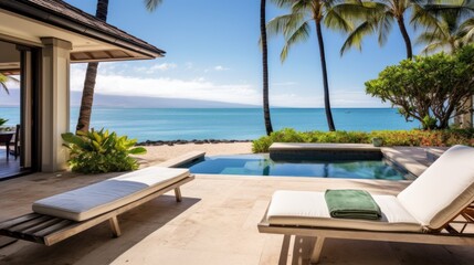 Obraz na płótnie Canvas Beachfront villa with a private cabana and direct access to the white sands of Wailea Beach in Maui, Hawaii