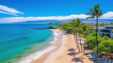 Naklejka premium Beachfront villa with a private cabana and direct access to the white sands of Wailea Beach in Maui, Hawaii