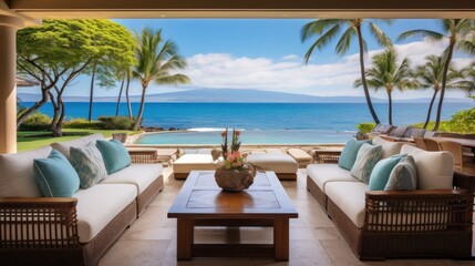 Beachfront villa with a private cabana and direct access to the white sands of Wailea Beach in Maui, Hawaii - obrazy, fototapety, plakaty