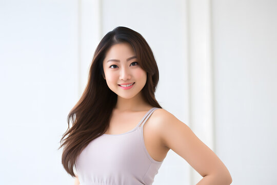 asian chubby fitness model wearing tank top smile