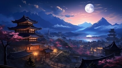 Fototapeta premium Japan fantasy style scene art