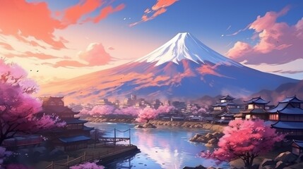 Japan fantasy style scene art
