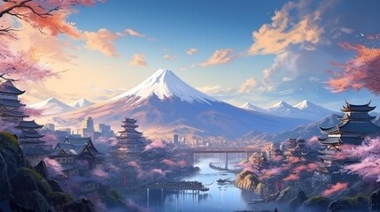 Japan fantasy style scene art