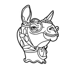 Lama Alpaca. Sticker design. Abstract, Neon portrait of a lama on a dark purple background in the style of pop art. Digital vector graphics. Background on a separate layer.
