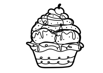 cupcake and frozen yogurt icon in doodle style
