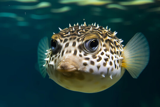 Pufferfish - Found in tropical and subtropical oceans worldwide known for their ability to inflate themselves when threatened and for their toxic skin (Generative AI)
