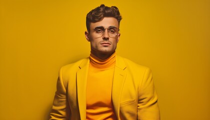 Obraz premium Vibrant Style Man studio portrait on yellow background