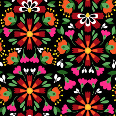Fototapeta na wymiar Floral bright pattern from Mexican embroidery