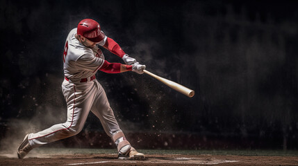 Baseball player hitting a ball on isolated background. Generative AI