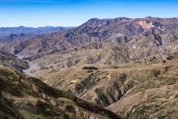 Colorful mountain landscape in the remote Bolivian Andes between Torotoro and Oruro - Traveling and exploring South America
