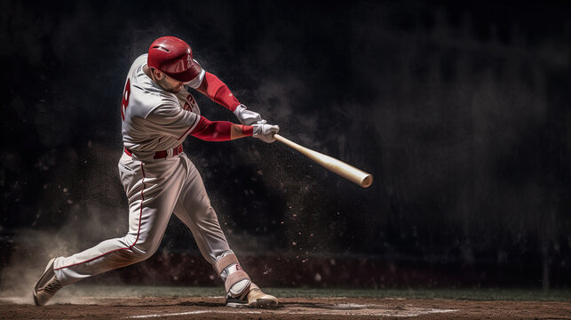 Baseball player hitting a ball on isolated background. Generative AI