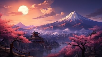 Japan fantasy style scene art 