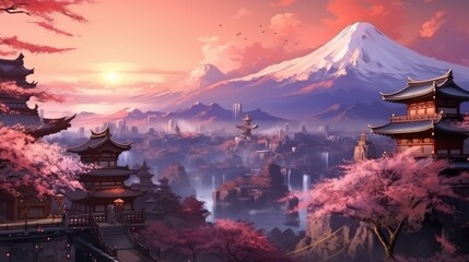 Japan fantasy style scene art
